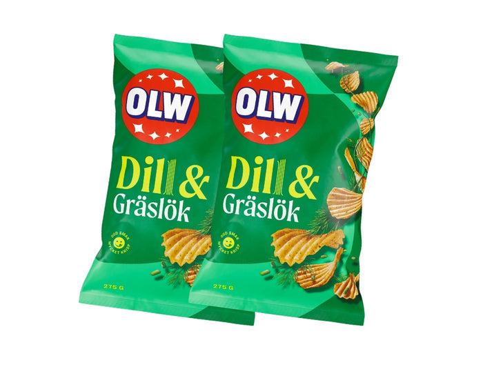 2 x OLW Chips Dill & Gräslök 275g – Swedish Dill & Chive Potato Chips Multipack, 550g (19.4 oz)