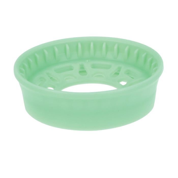 A circular aqua plastic lid with a raised rim and multiple oval cutouts, resembling the vented top of the Nuby 360 Wonder Cup (2 Pack - 7 oz, Pink/Aqua).