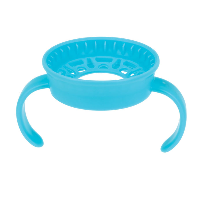 The Nuby 360 Wonder Cup with Handles (2 Pack - 7 oz) in Blue/Red features plastic handles with two curved grips for easy holding and attaches to spoutless cups.