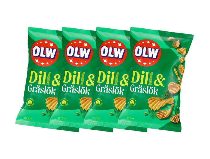 4 x OLW Chips Dill & Gräslök 275g – Swedish Dill & Chive Potato Chips Multipack, 1,100g (38.8 oz)