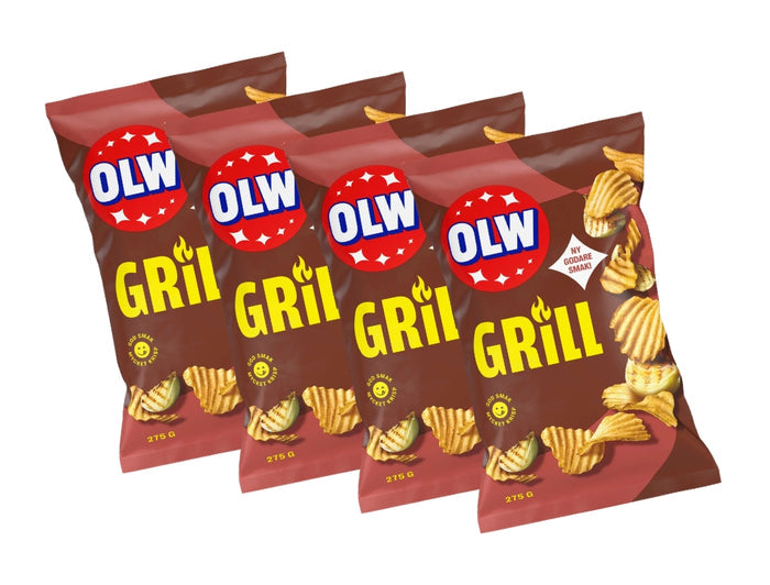 4 x OLW Grillchips 275g – Swedish Grill-Flavoured Potato Chips Multipack, 1,100g (38.8 oz)