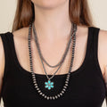92213 - Layered Squash Blossom Necklace - Turquoise & Silver
