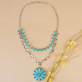 92223 - Layered Squash Blossom Necklace - Turquoise & Silver