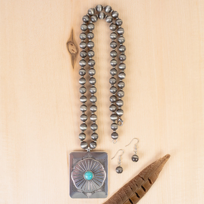 92236 - Squash Blossom Necklace - Turquoise & Silver