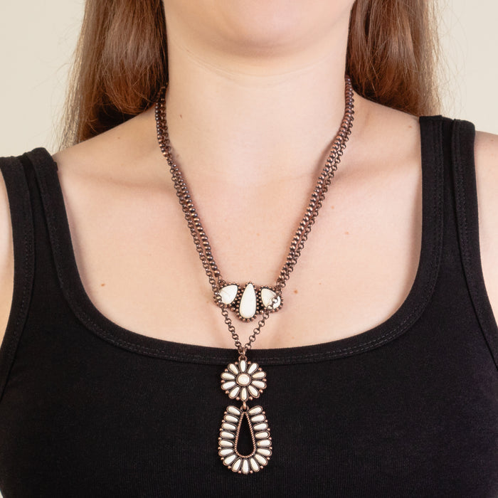 92239 - Layered Squash Blossom Necklace - Ivory & Copper