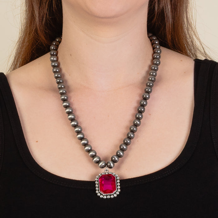 92259 - Squash Blossom Necklace - Fuchsia & Silver