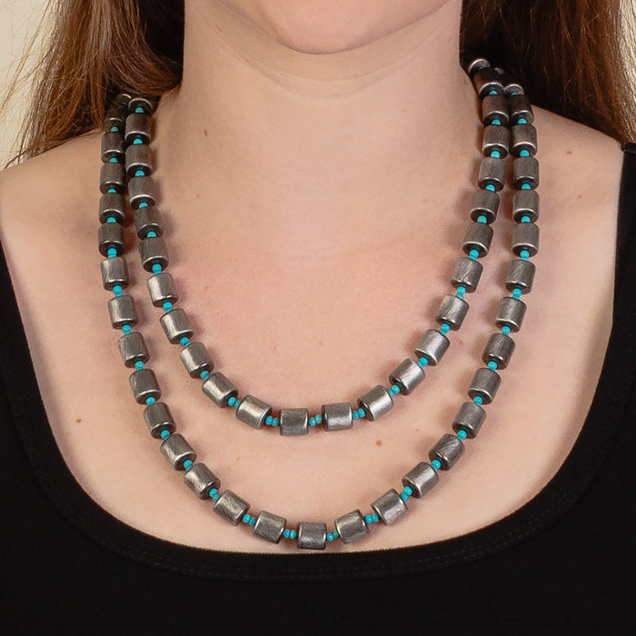 92262 - Layered Squash Blossom Necklace - Turquoise & Silver