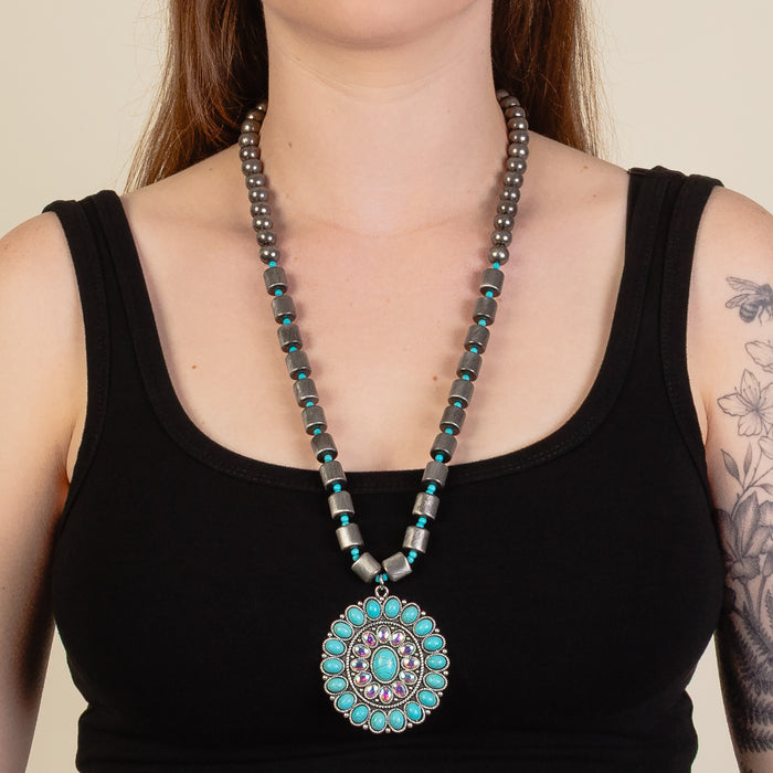 92273 - Squash Blossom Necklace - Turquoise & Silver