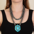 92274 - Layered Squash Blossom Necklace - Turquoise & Silver