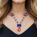 92439 - Crystal Pendant Necklace - Red White & Blue