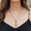 92450 - Crystal Lightning Bolt Necklace - Red White & Blue