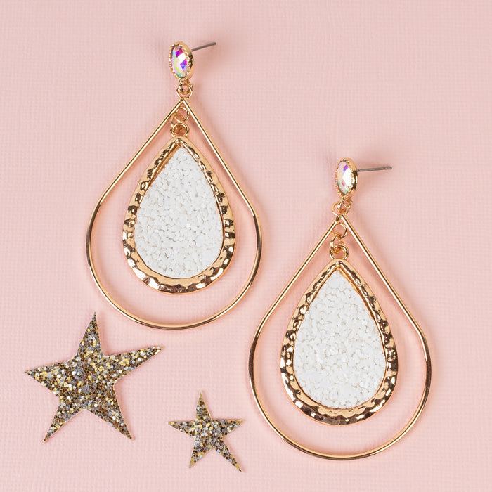 93229 - Glitter Drop Earrings - White