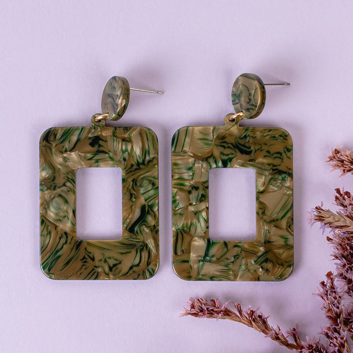 93245 - Rectangle Acrylic Earrings - Green