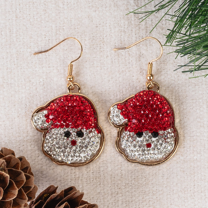 93303 - Rhinestone Santa Earrings - Red & White