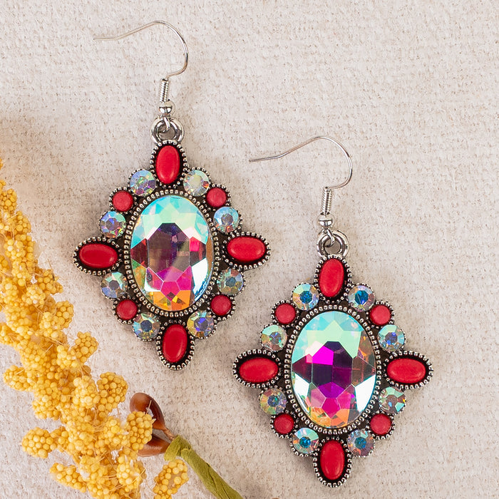 93460 - Squash Blossom Earrings - Red & Silver