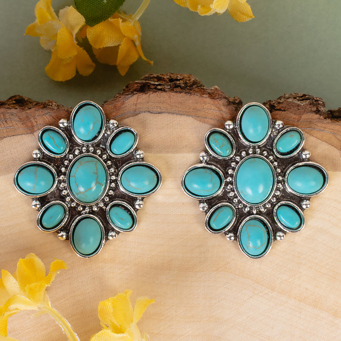 93461 - Squash Blossom Earrings - Turquoise & Silver