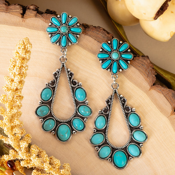 93465 - Squash Blossom Earrings - Turquoise & Silver