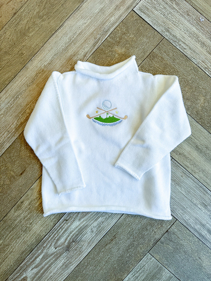 A Soft Idea Golf Crest Roll Neck Sweater in White