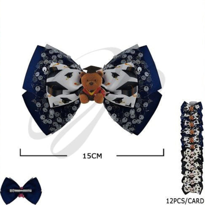 Adorable Graduation Teddy Bow Hair Clip - 12-Piece Set! HC-29217M