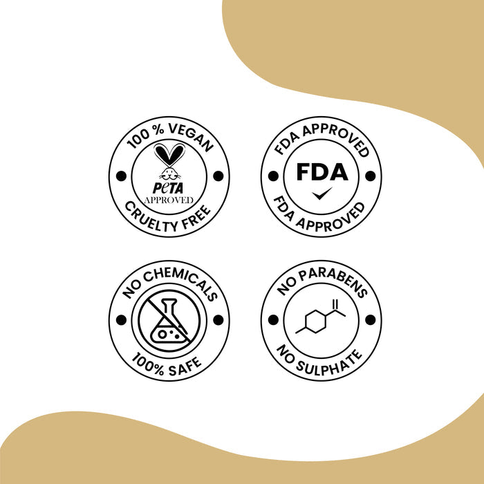 Certification badges for Herby After Bite showing vegan, cruelty-free, FDA approved, chemical and paraben-free claims.