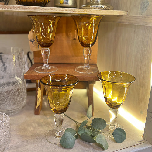 Amber Glass Goblet Set