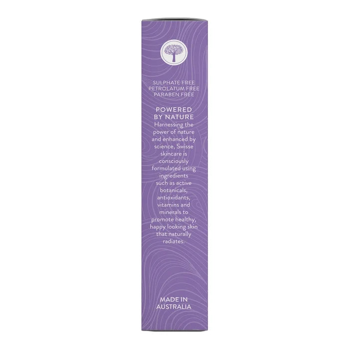 Purple cylindrical packaging with text on a white background