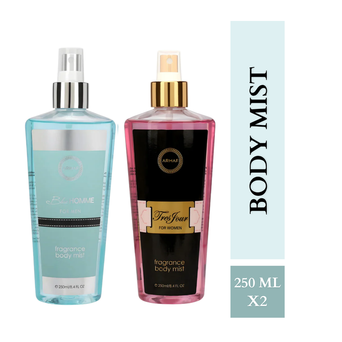 Armaf Blue Homme & Tres Jour Fragrance Body Mist for Men & Women - 250ML Each (Pack of 2)