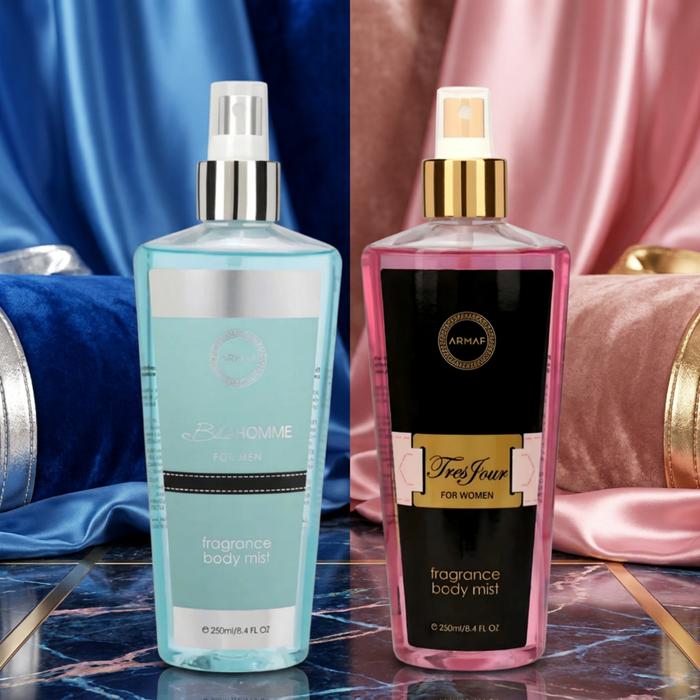 Armaf Blue Homme & Tres Jour Fragrance Body Mist for Men & Women - 250ML Each (Pack of 2)