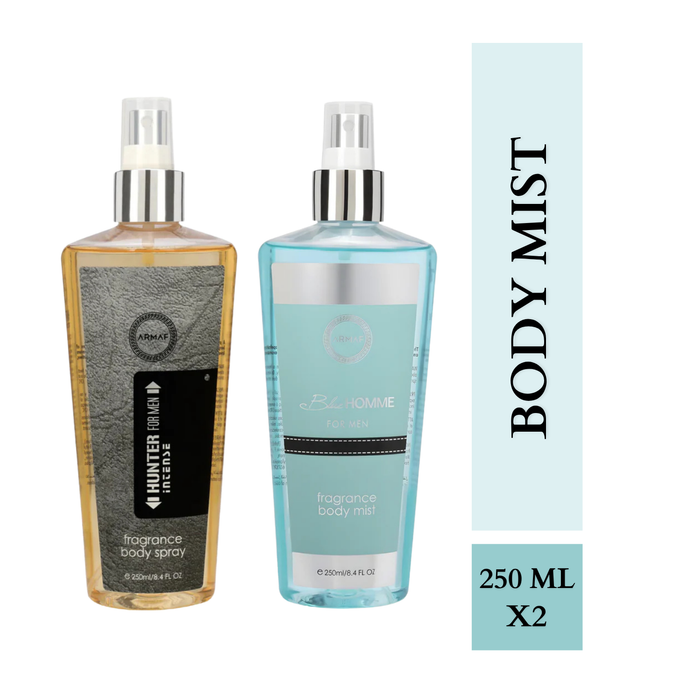 Armaf Hunter Intense & Blue Homme Fragrance Body Mist for Men - 250ML Each (Pack of 2)