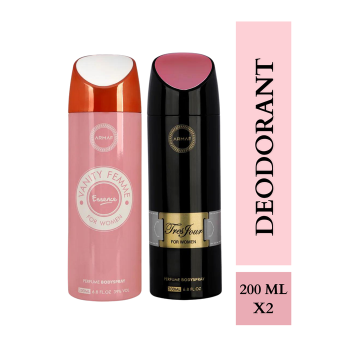 Armaf Vanity Femme Essence & Tres Jour Deodorants for Women - 200ML Each (Pack of 2)