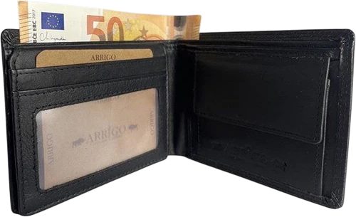ARRIGO PORTEMONNEE, ZWART GLAD LEER