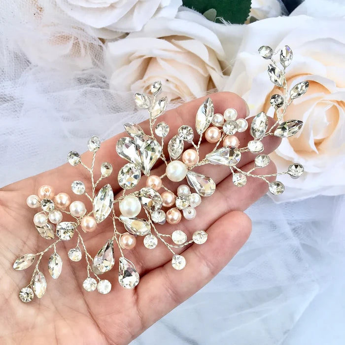 Wedding Hair Accessories - Pink Pearl and Crystal Bridal Hair Accessory