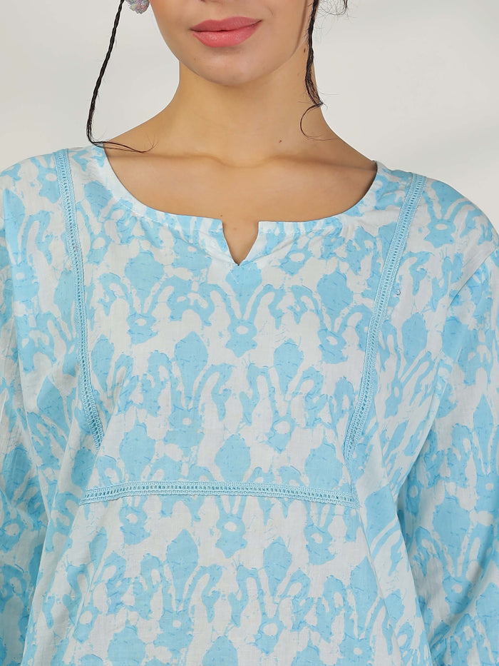 Relaxed Baby Blue Cotton Pajama Set for Women