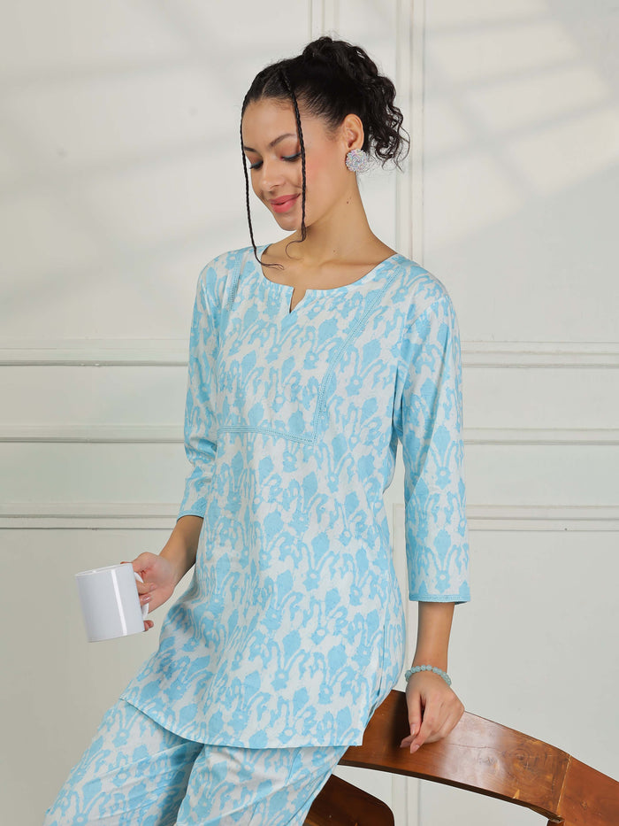 Relaxed Baby Blue Cotton Pajama Set for Women