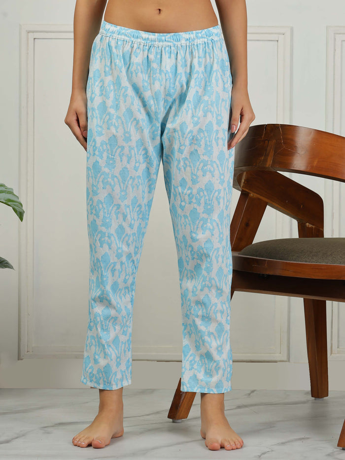 Relaxed Baby Blue Cotton Pajama Set for Women