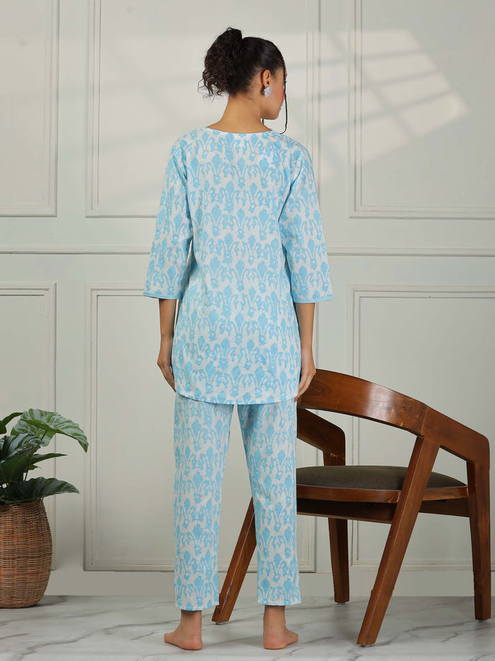 Relaxed Baby Blue Cotton Pajama Set for Women