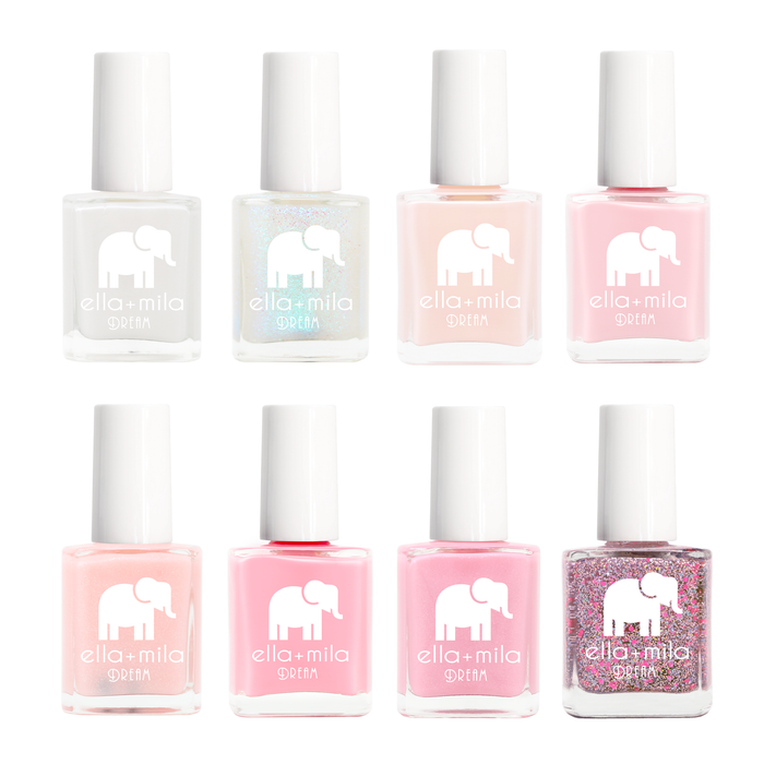 Ballet Collection 8 nail polish bottles in ivory, nude pink, sheer shimmer, pinks and pink glitter