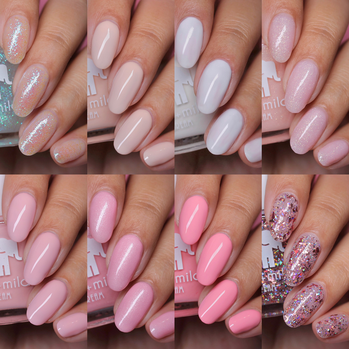 Ballet Collection swatch grid of all 8 shades on a light skin tone