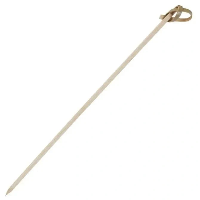 Wooden bamboo skewer with knot on a white background