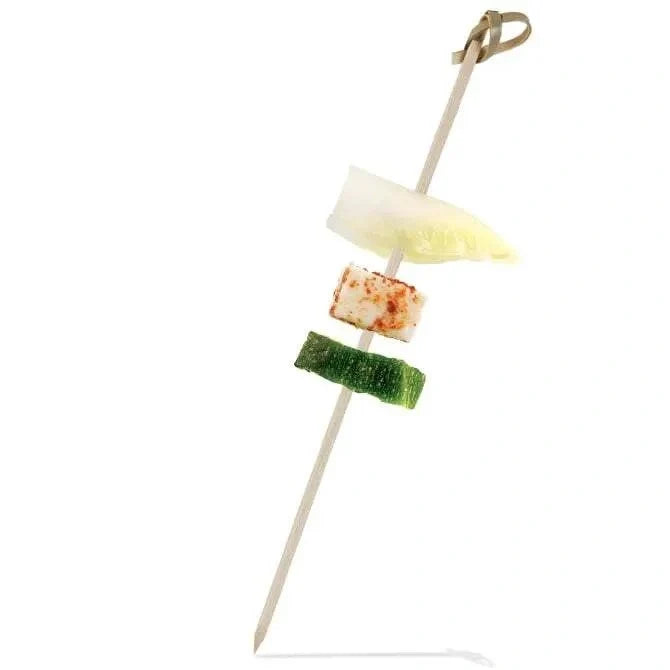 Skewer with sliced vegetables on a white background