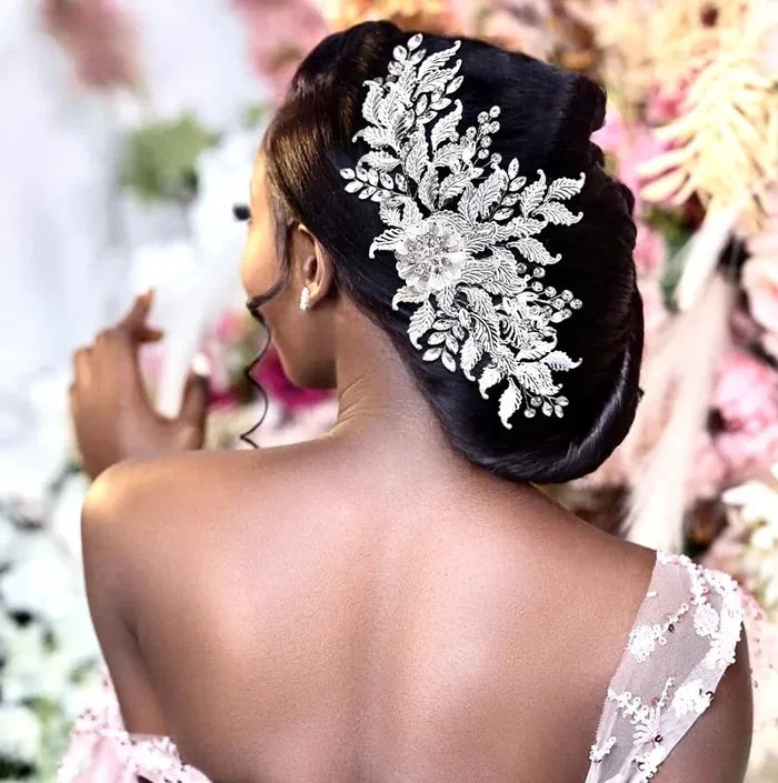 Wedding Headdress - Silver Crystal Bridal Headdress and Earrings Set