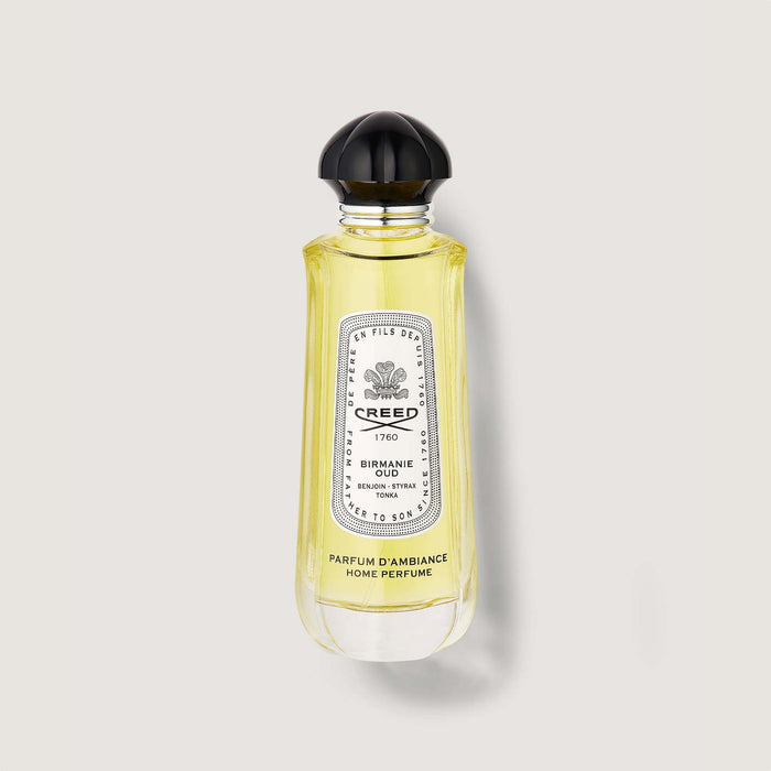 Birmanie Oud Room Spray 150ml - Clear Glass Bottle with Black Cap, Front View | Creed Boutique