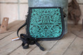 Black and Turquoise Tooled Crossbody