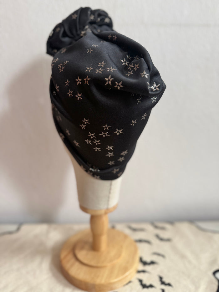 witchy black starry vintage style turban