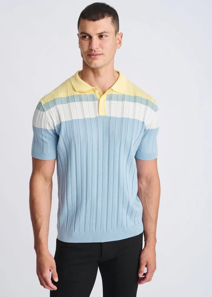 Blue Ice/Yolk Color Block Silk/Tencel 3-Button Kinit Polo PM-16322