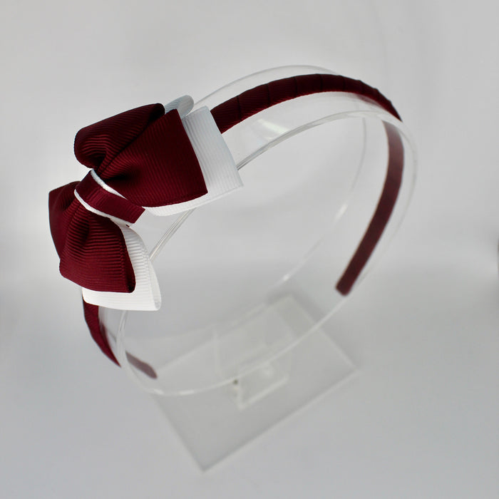 Bow School Hairband - Burgundy and White