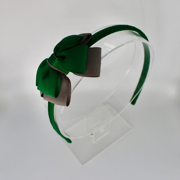 Bow School Hairband - Forest Green and Grey