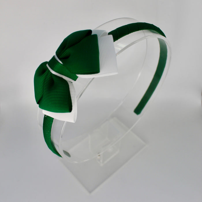 Bow School Hairband - Forest Green and White