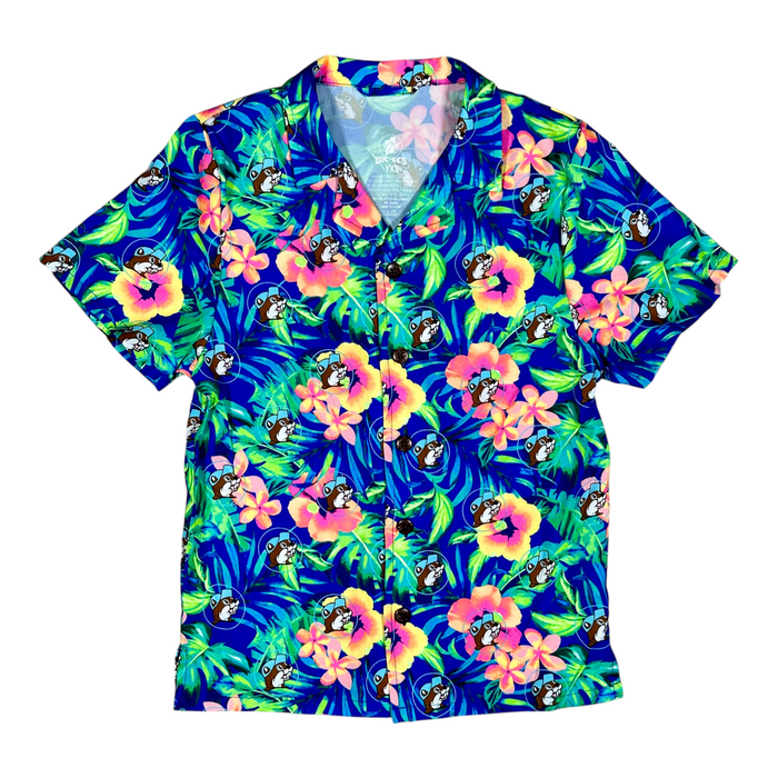 Buc-ee's navy blue youth camp shirt - tropical print design