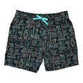 Buc-ee's black youth swim shorts - neon tiki design